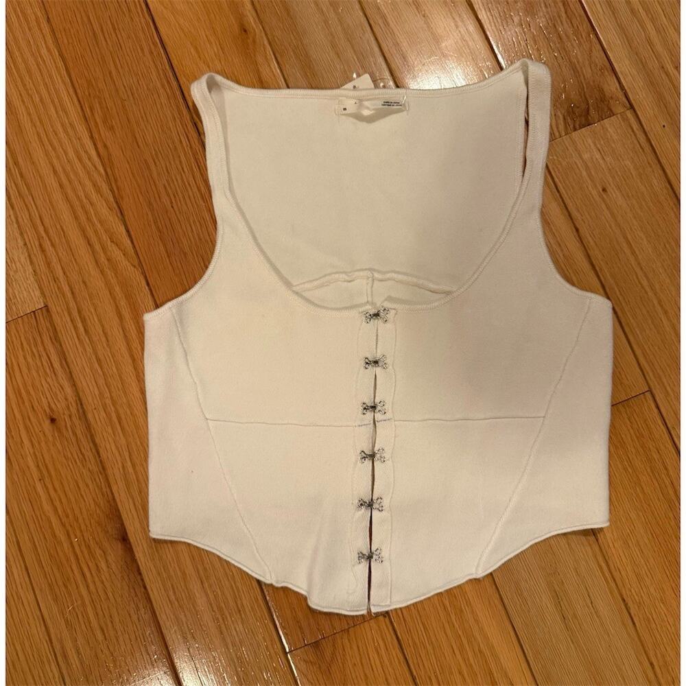 Anthropologie Tank Top Womens XS Ivory Corset Style Cropped Knit